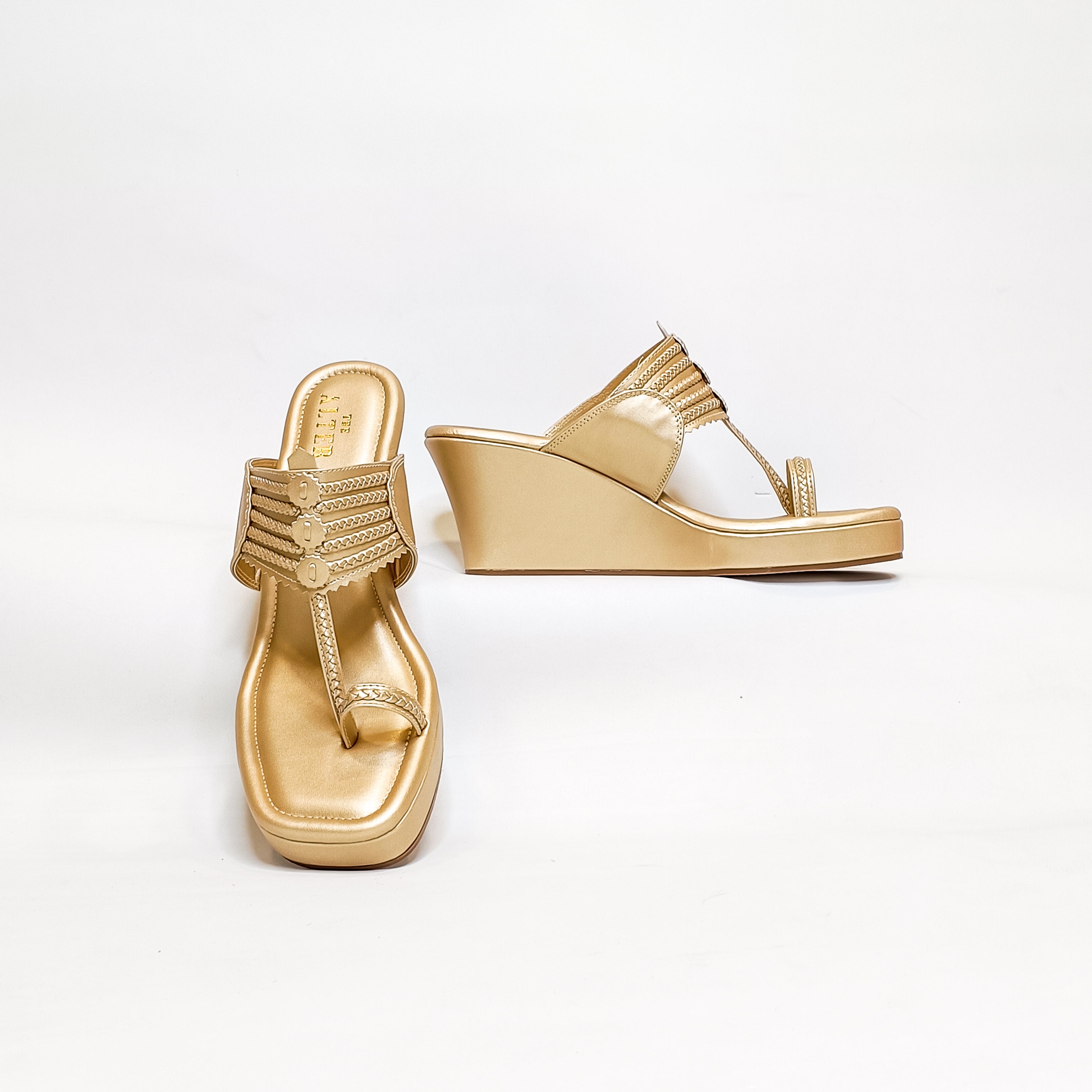 Yellow by Westside Light Gold Shimmer Asymmetric Strap Sandals