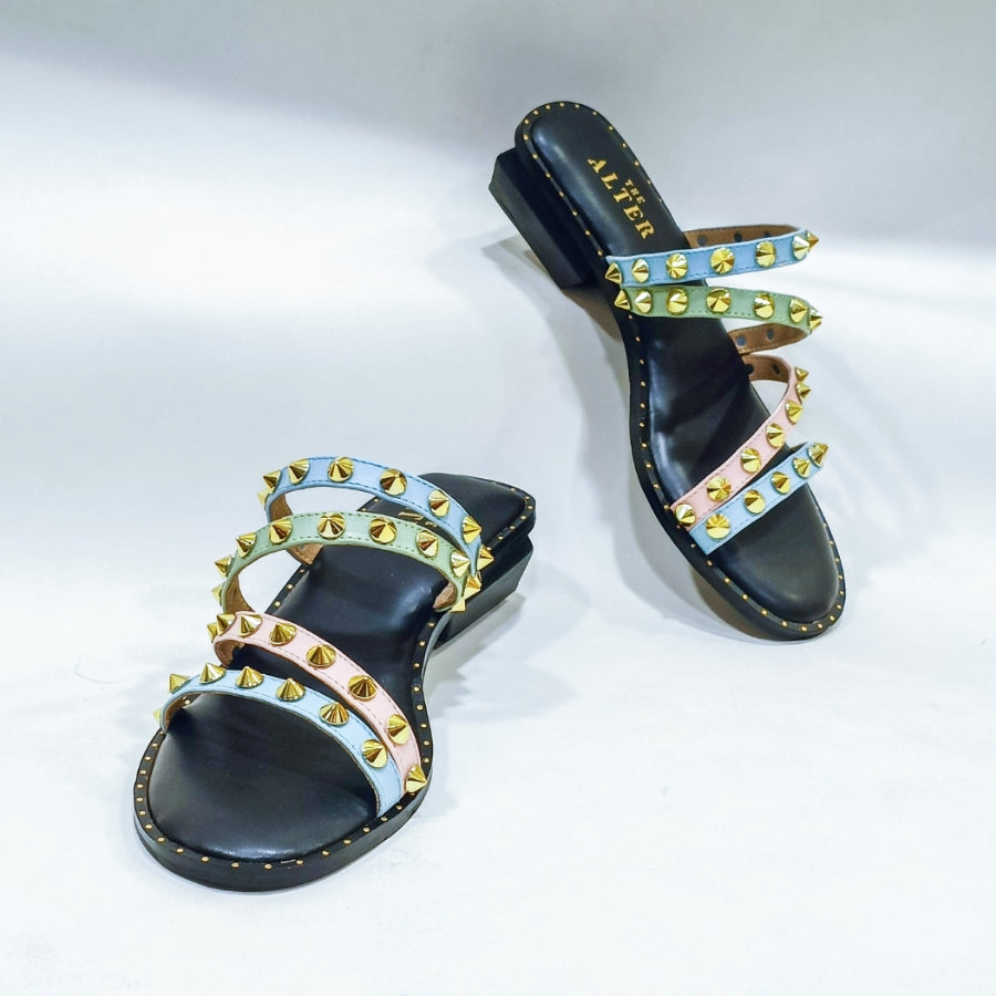 Multi Colour Studded Strappy Block Heels