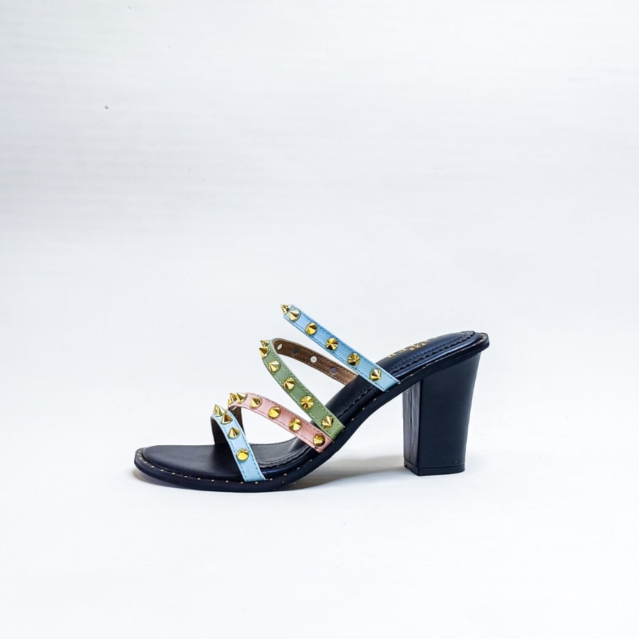 Multi Colour Studded Strappy Block Heels