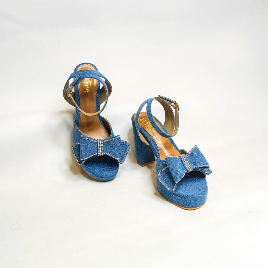 Denim Bow Block Heels