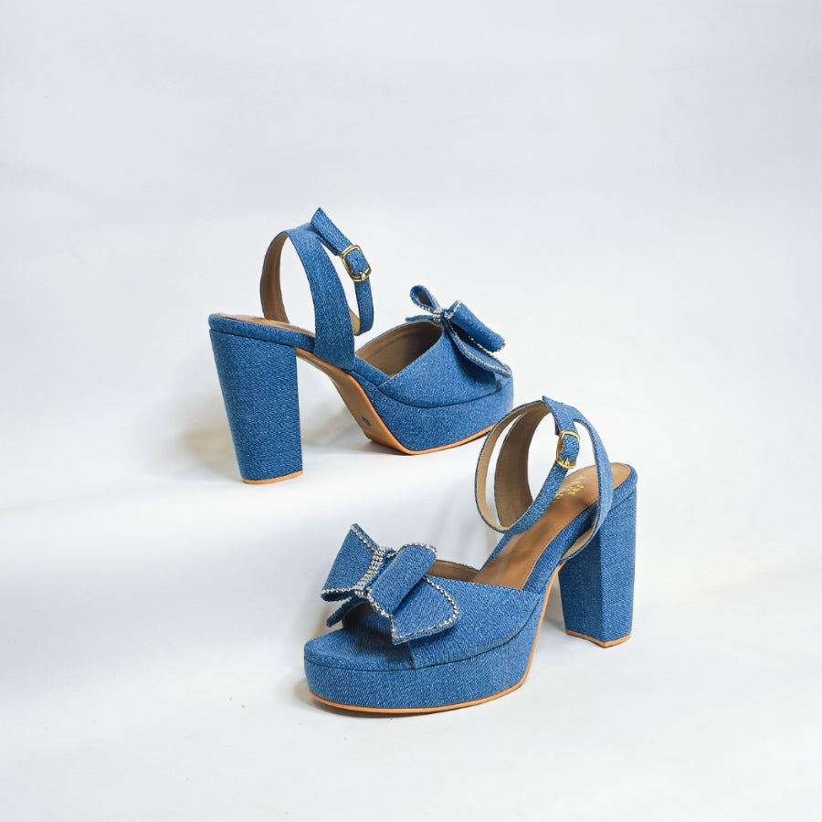 Denim Bow Block Heels