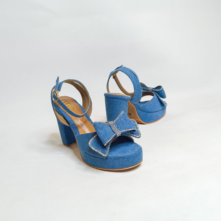 Denim Bow Block Heels