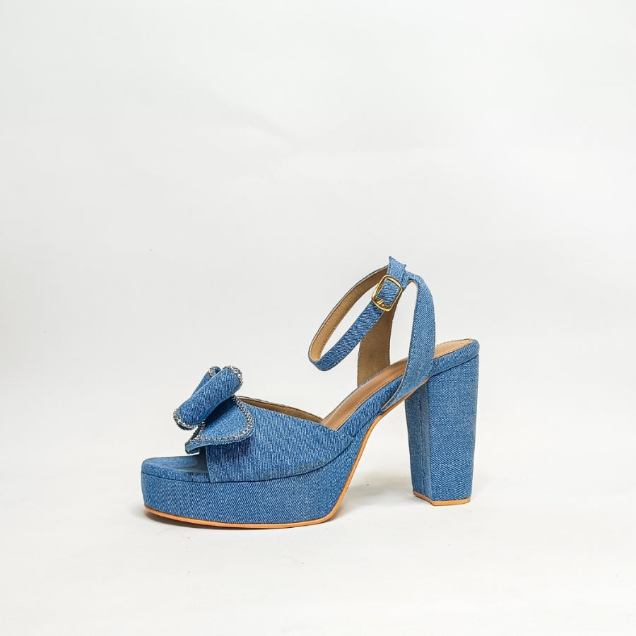 Denim Bow Block Heels