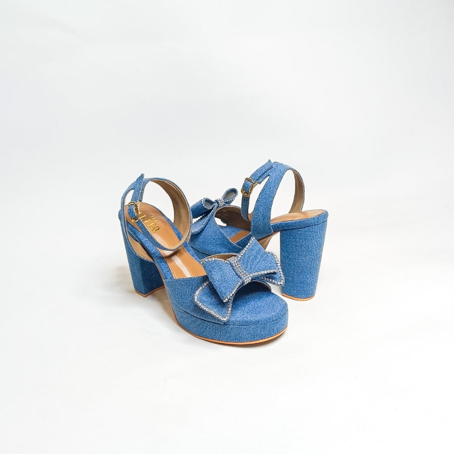 Denim Bow Block Heels