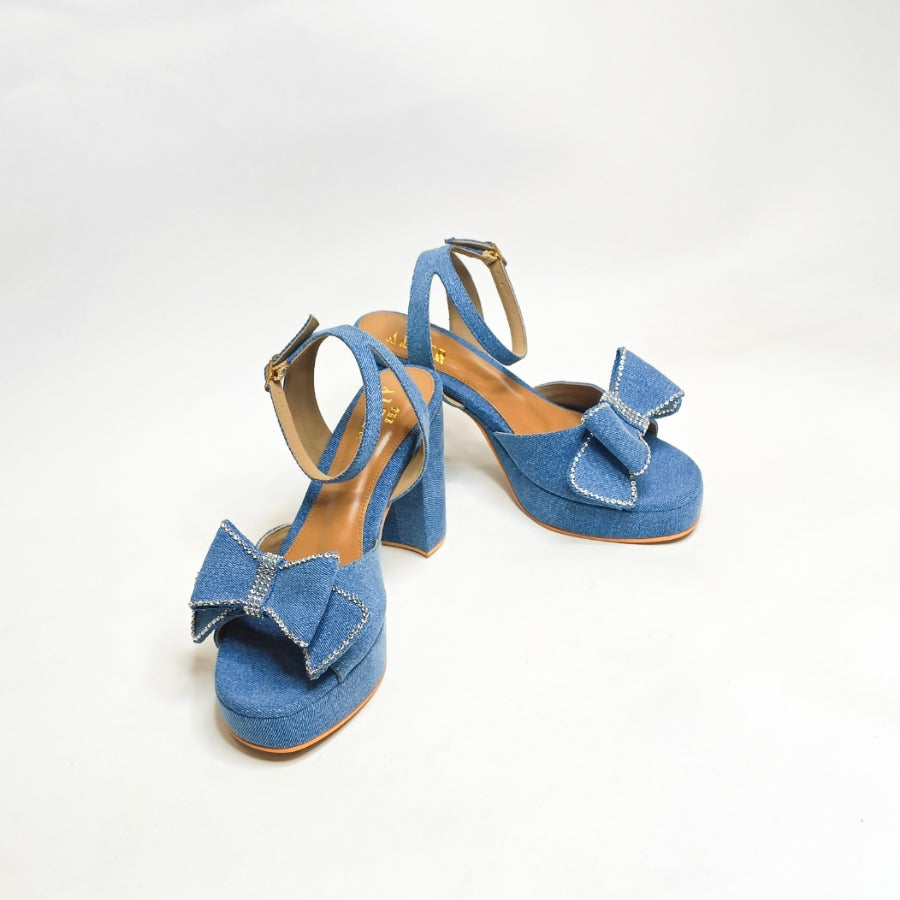 Denim Bow Block Heels