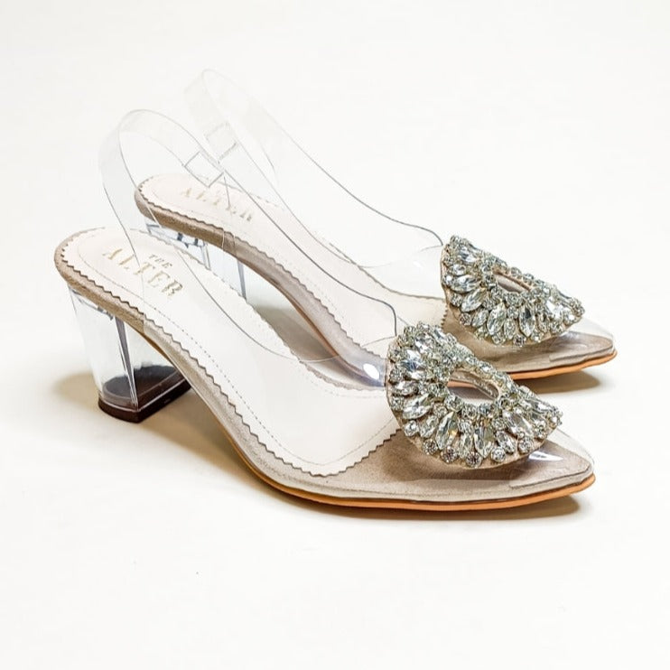 Layla Embellished Acrylic Block Heels