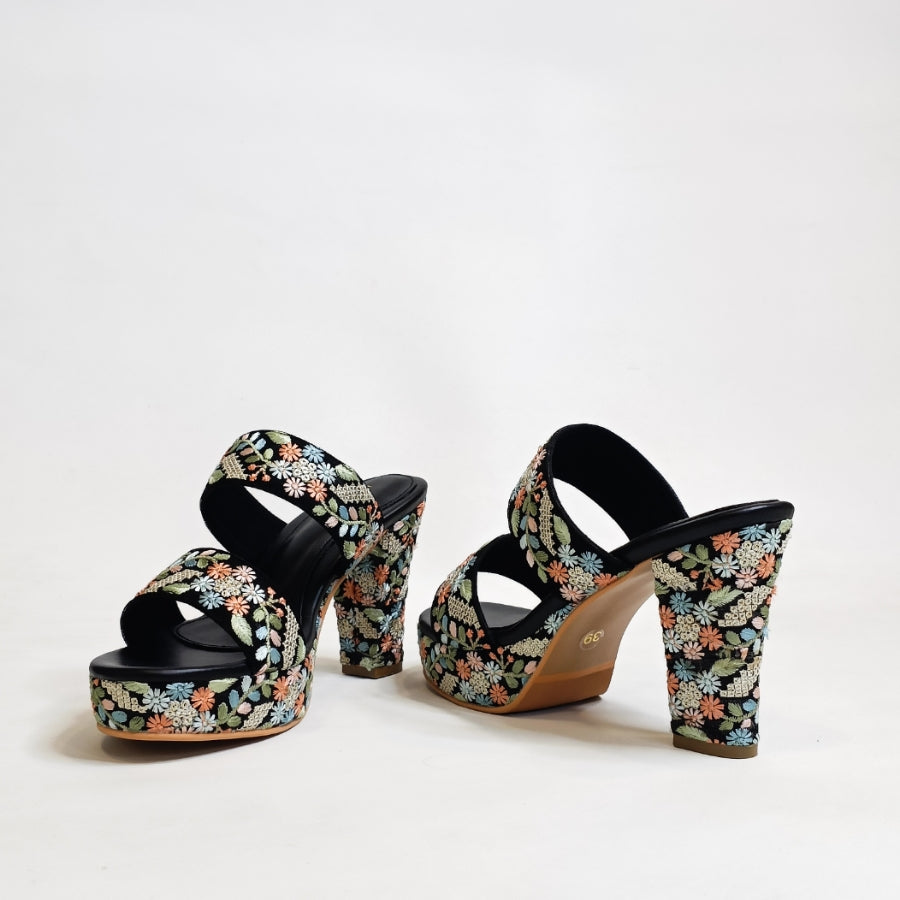 Flora Embroidered Block Heels