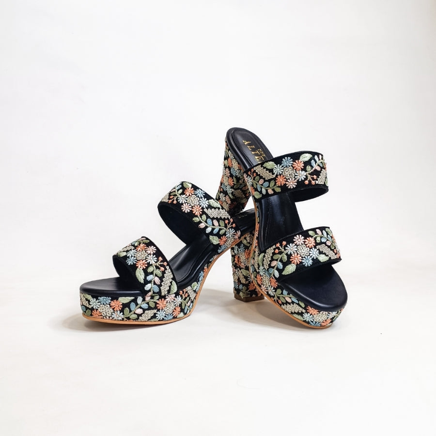 Flora Embroidered Block Heels