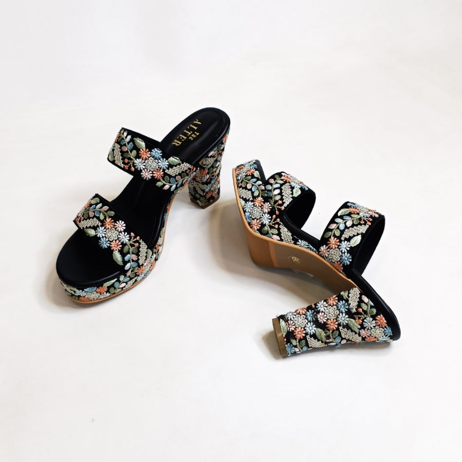 Flora Embroidered Block Heels