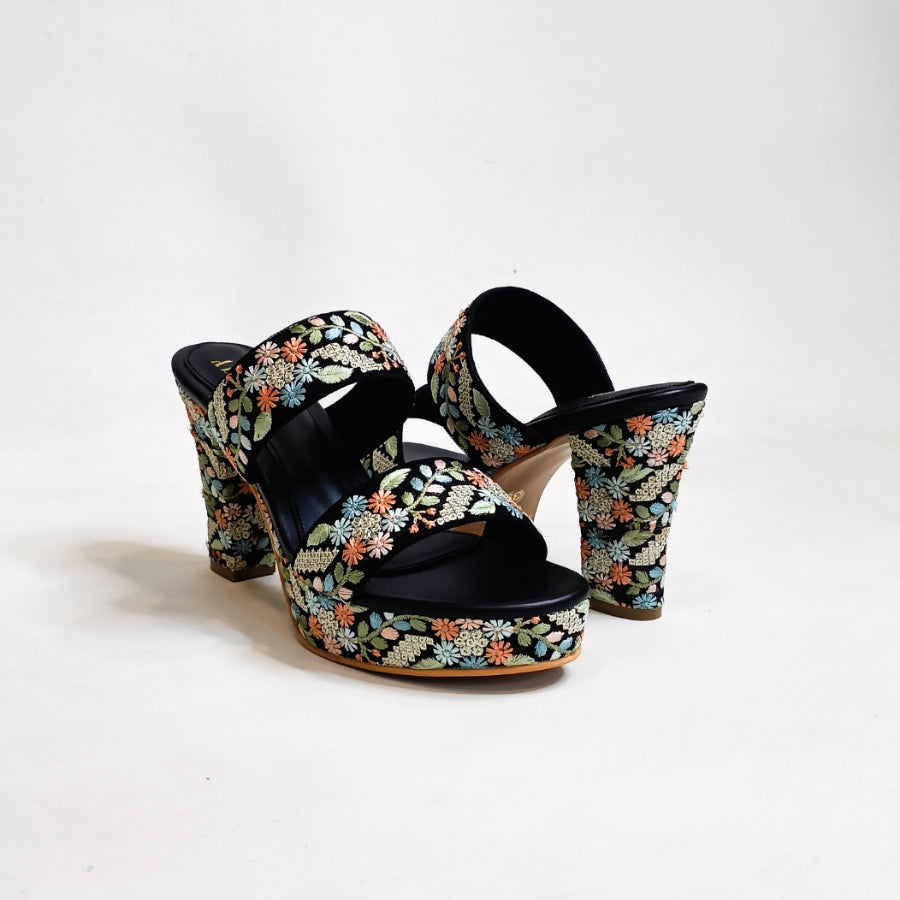 Flora Embroidered Block Heels