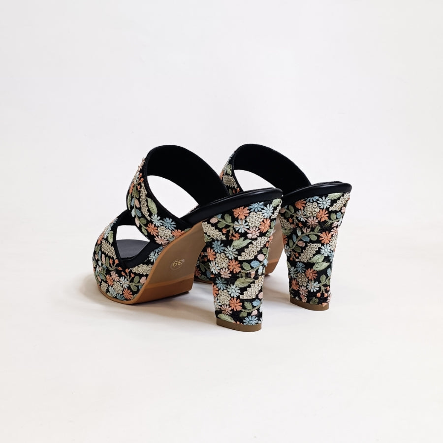 Flora Embroidered Block Heels