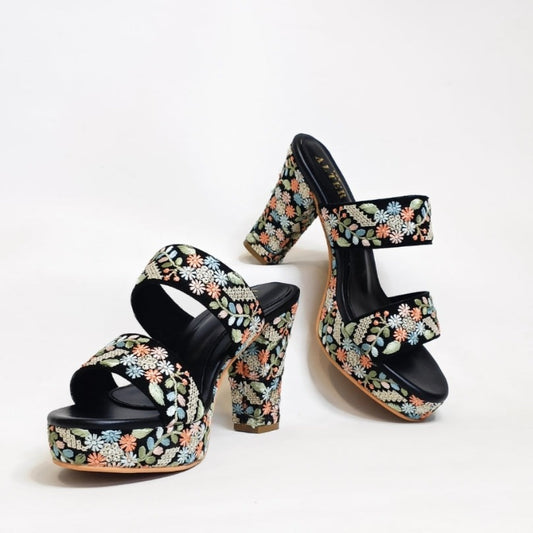 Flora Embroidered Block Heels