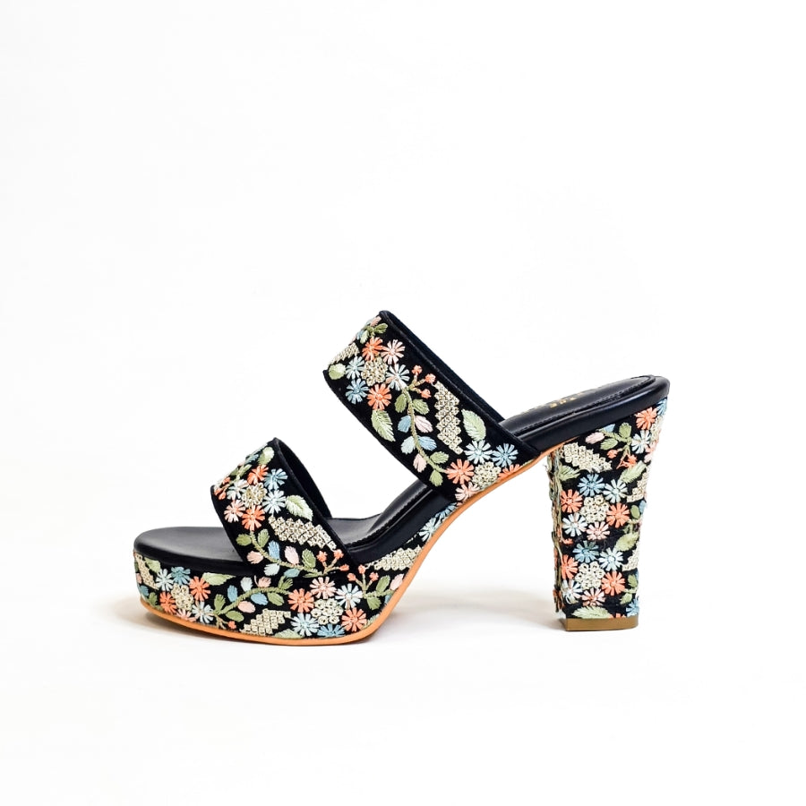 Flora Embroidered Block Heels