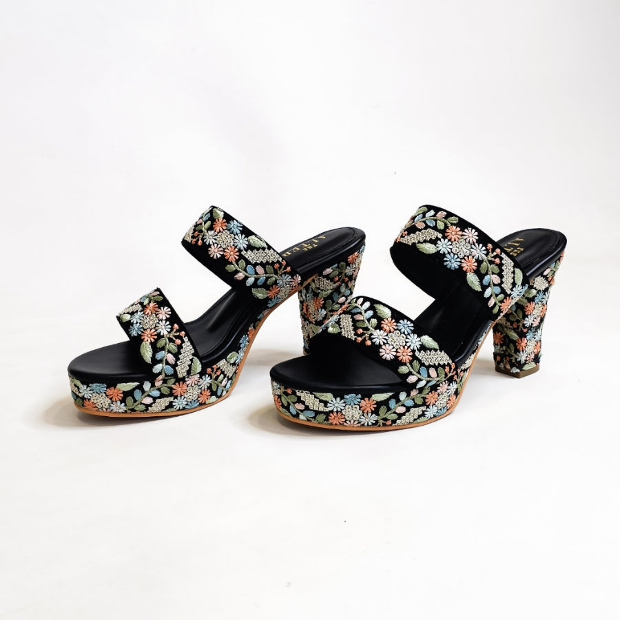 Flora Embroidered Block Heels