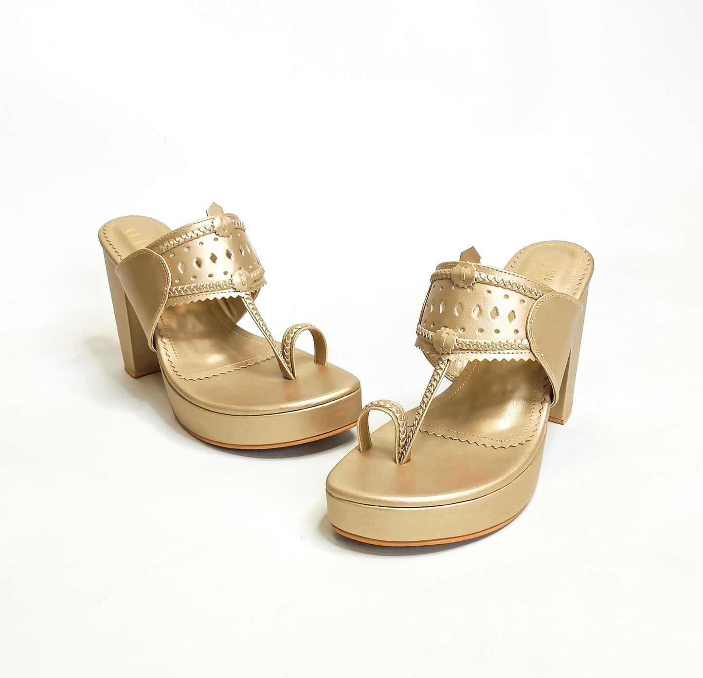 Meera Gold Block Heels