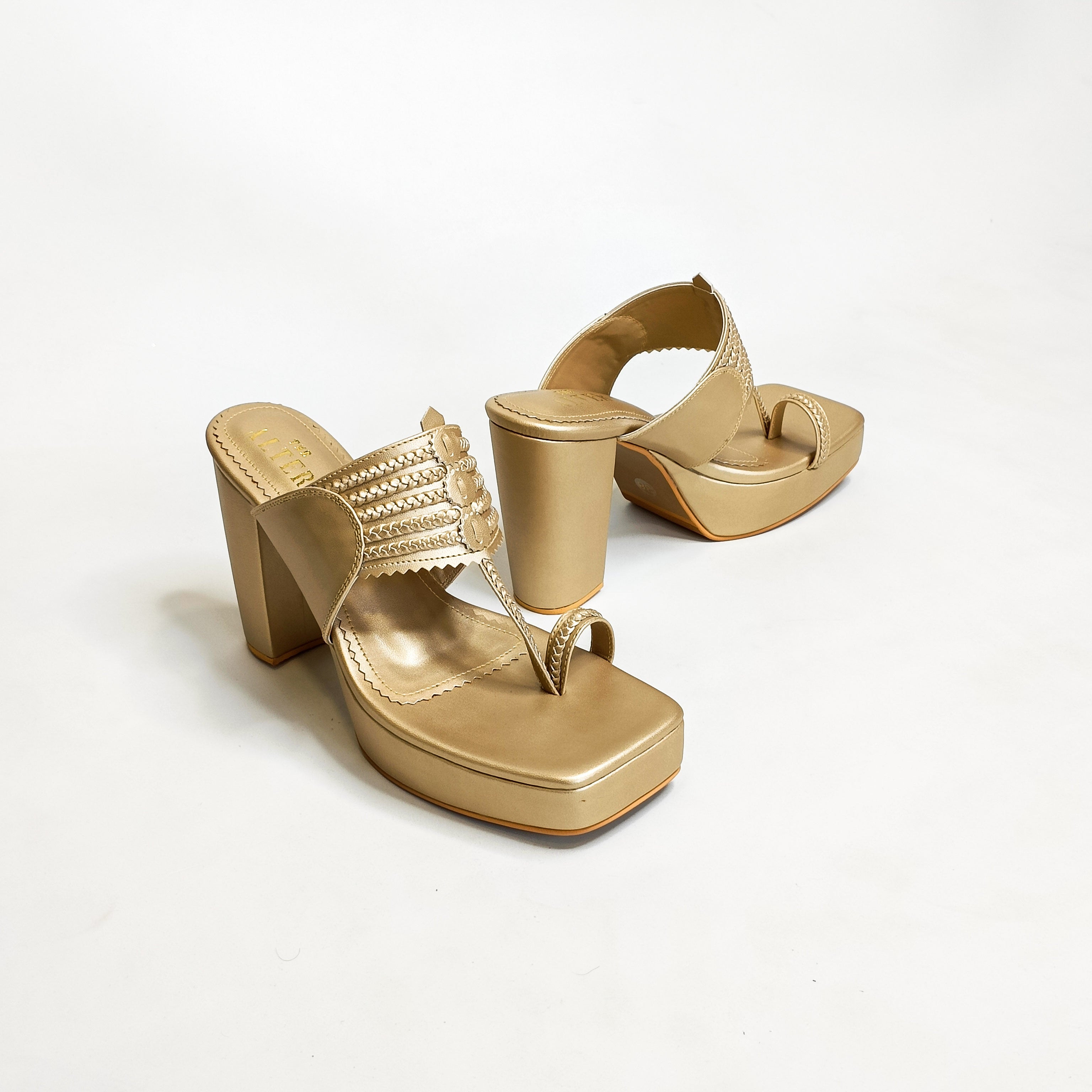 Champagne gold block heels new arrivals