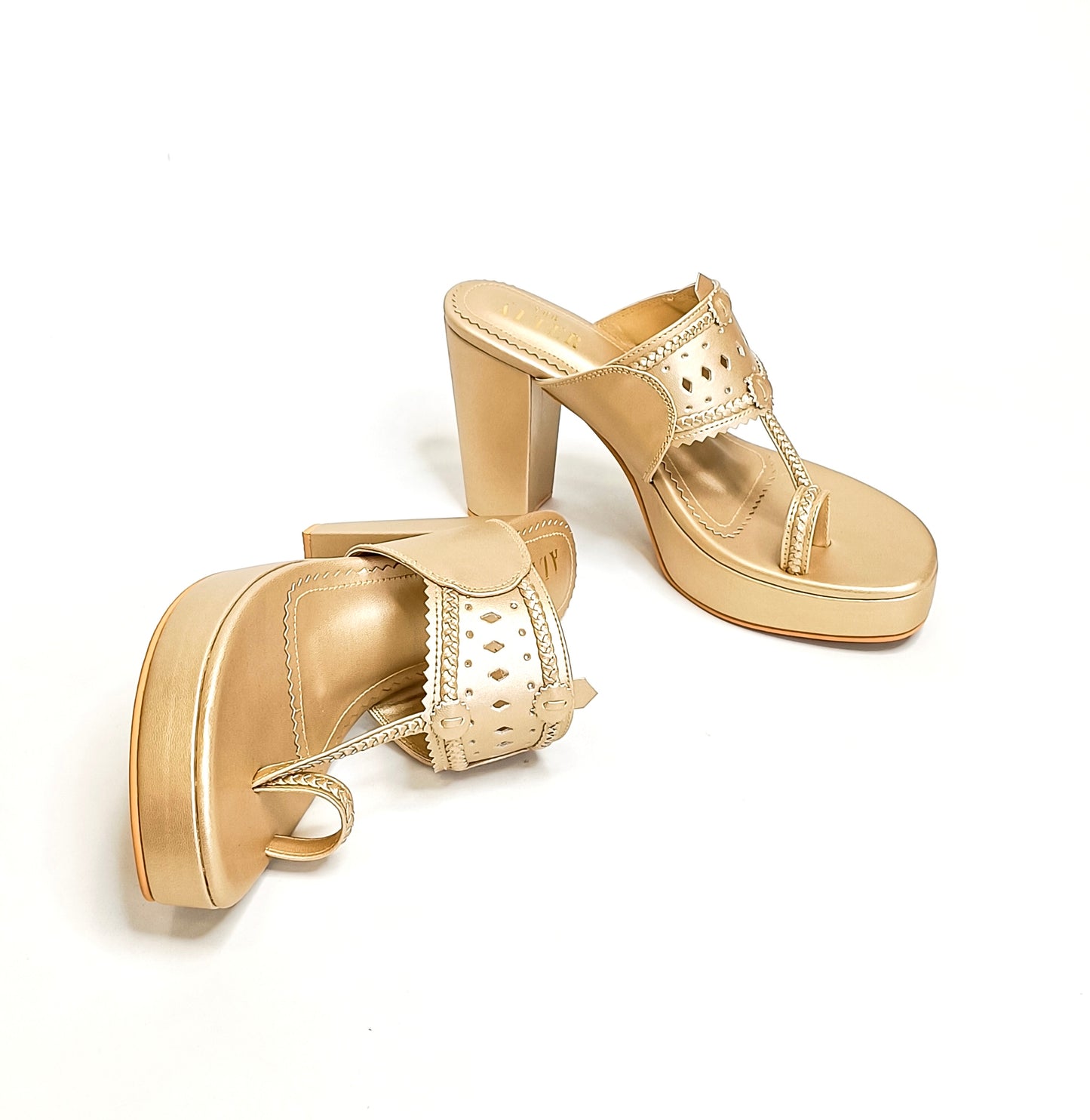 Meera Gold Block Heels