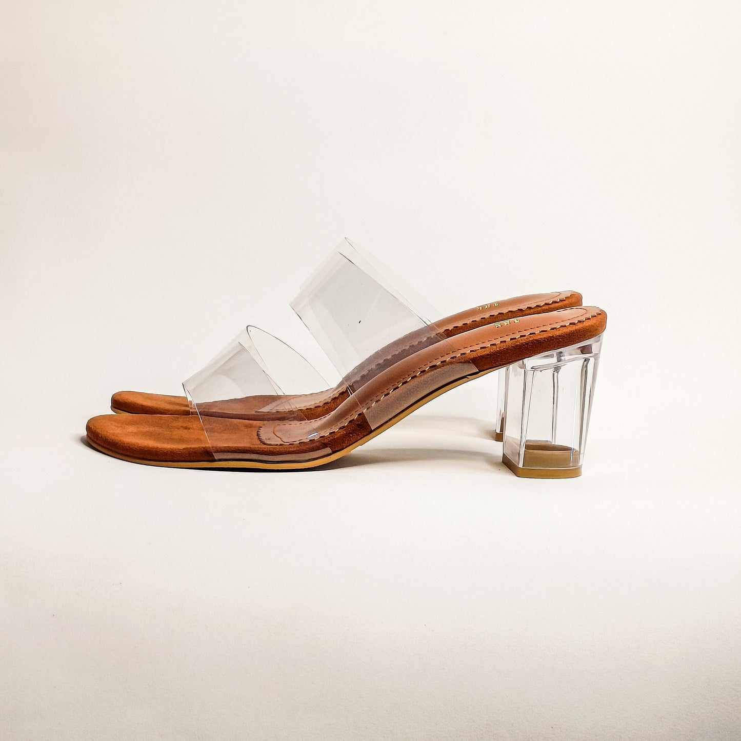 Two Strap Clear Block Heels