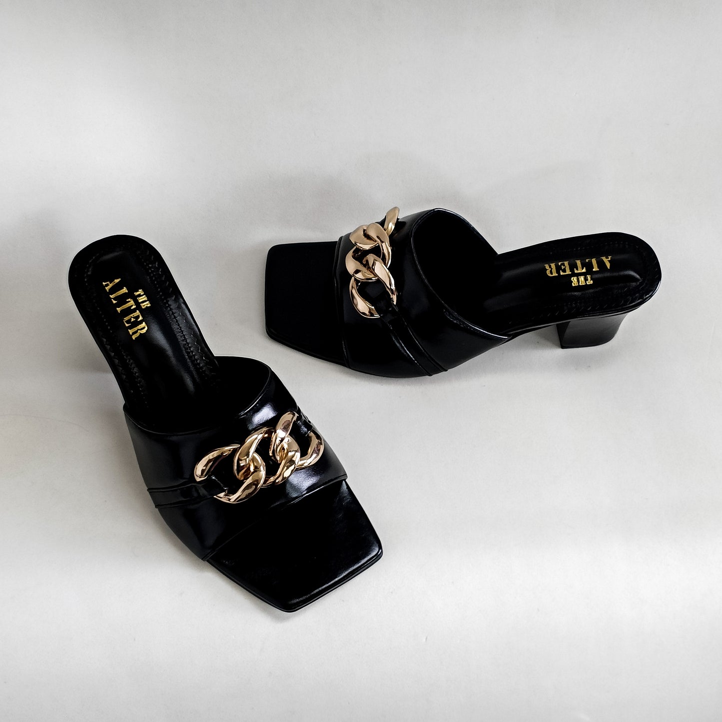 T Shaped Chain Block Heels