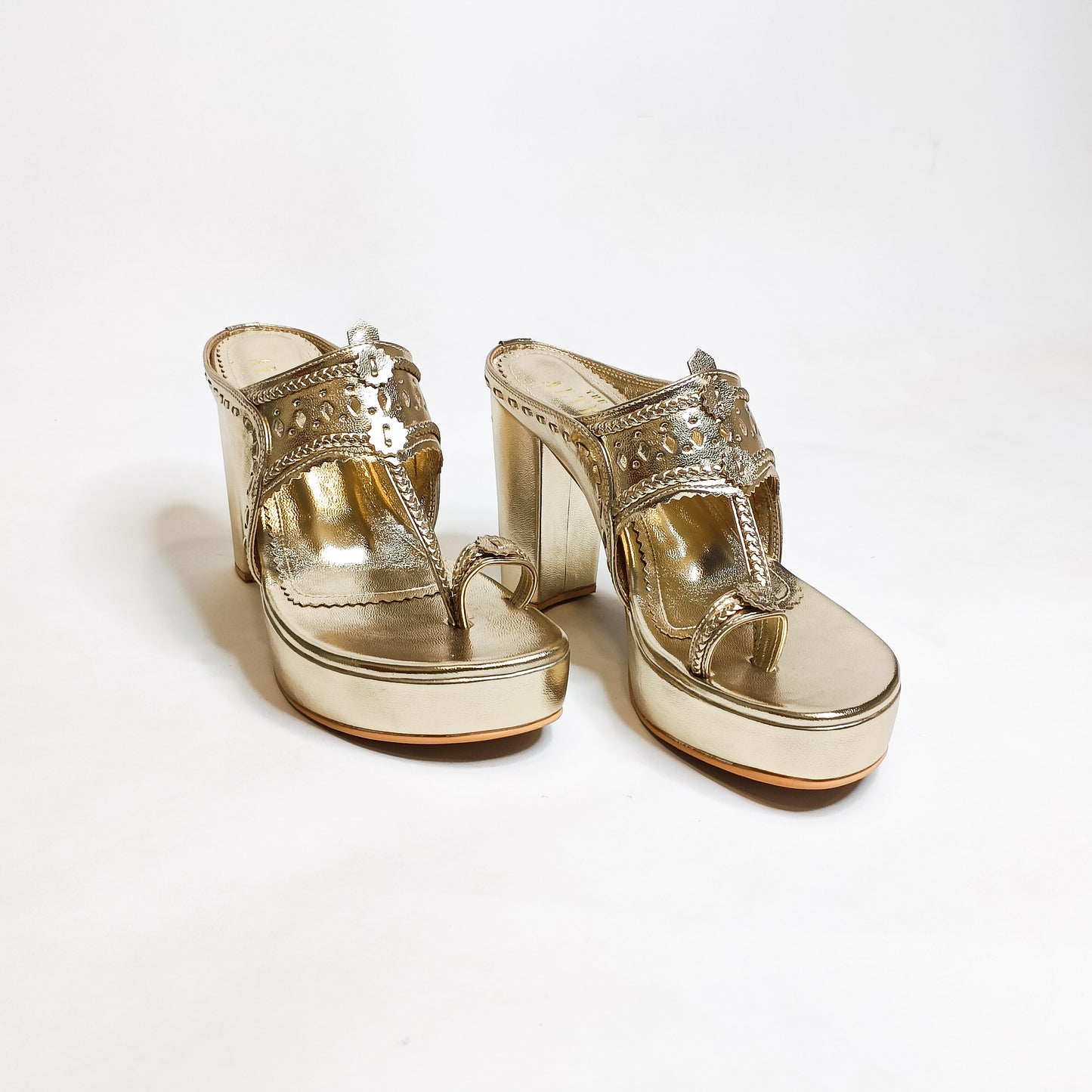 Aisha Gold Kohla Platform Block Heels