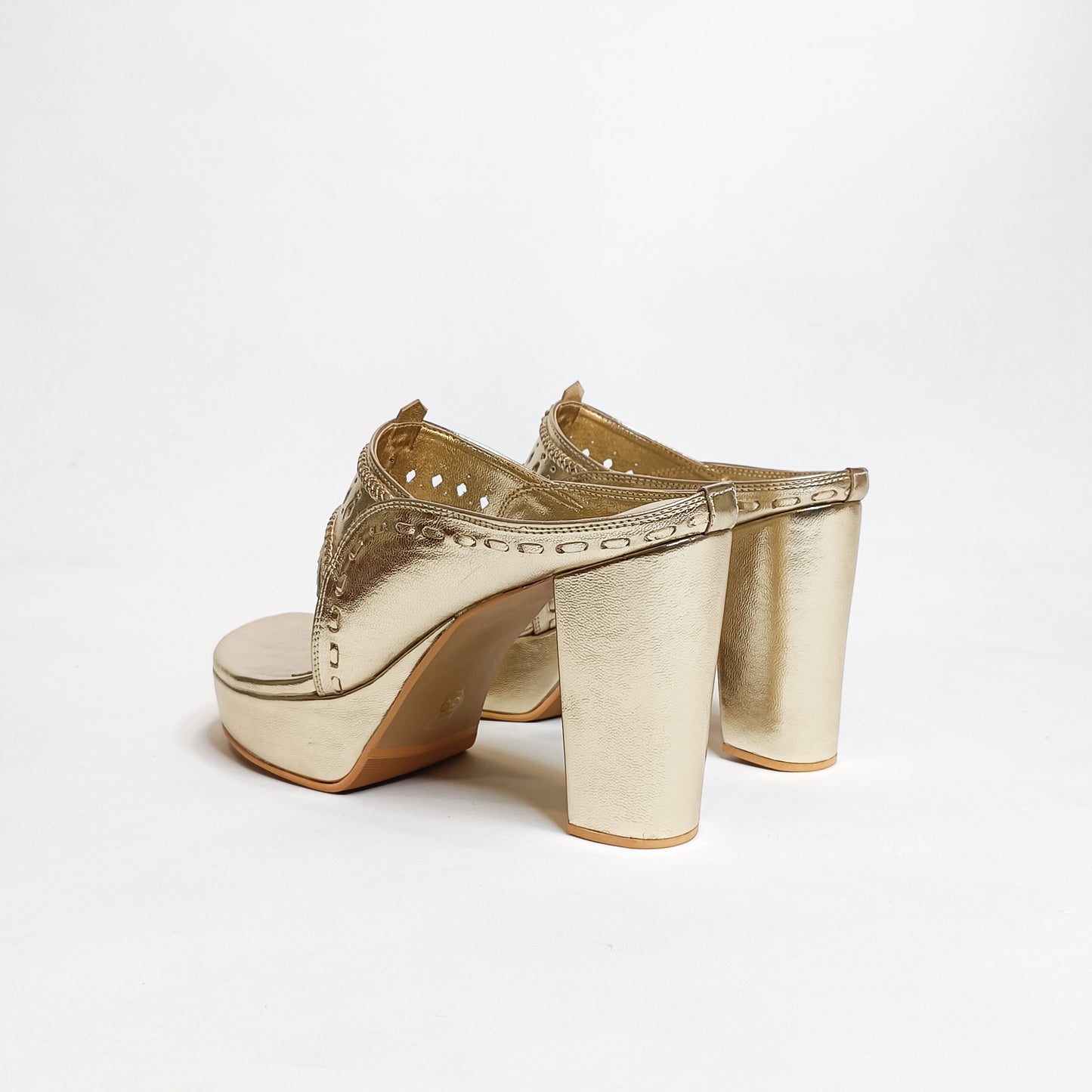 Aisha Gold Kohla Platform Block Heels