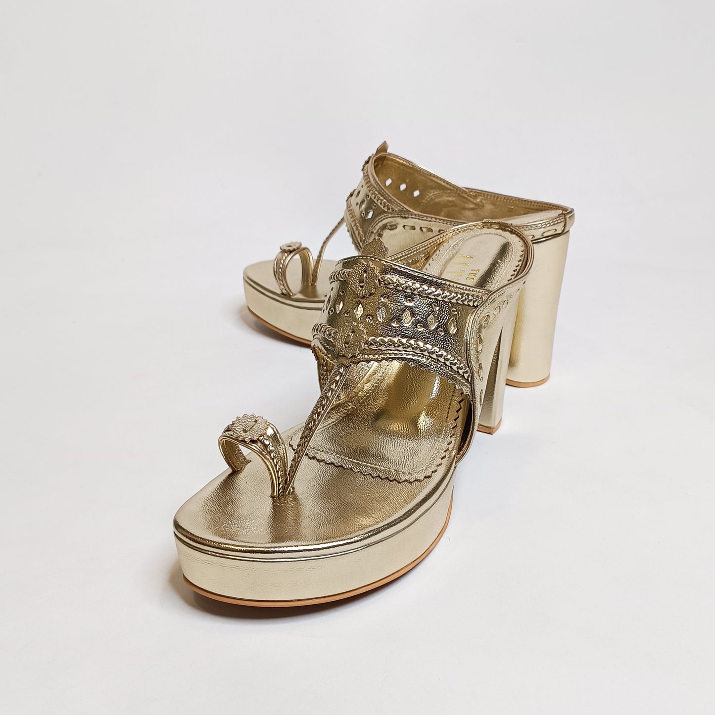 Aisha Gold Kohla Platform Block Heels