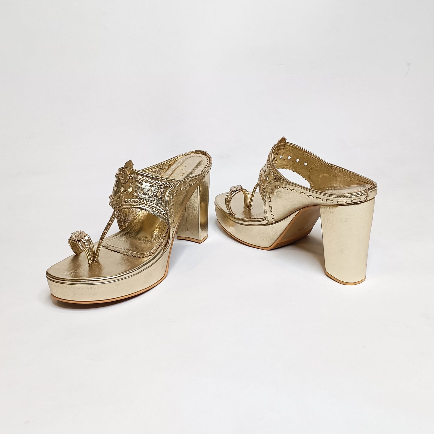 Aisha Gold Kohla Platform Block Heels