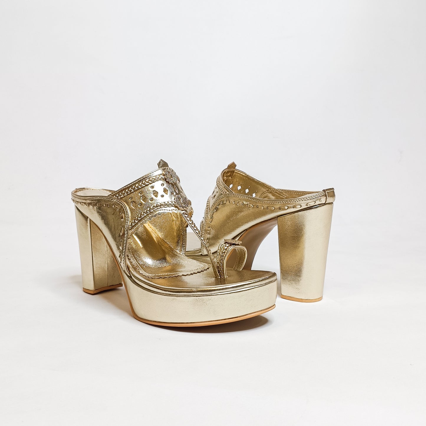 Aisha Gold Kohla Platform Block Heels