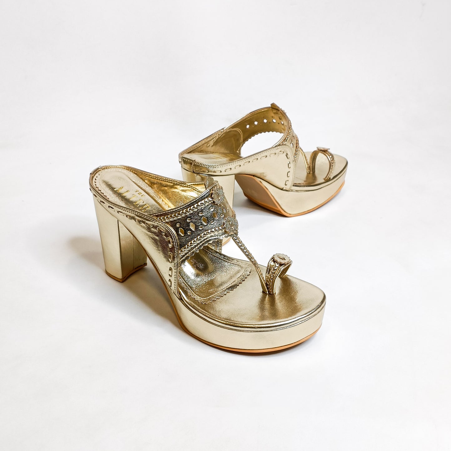 Aisha Gold Kohla Platform Block Heels