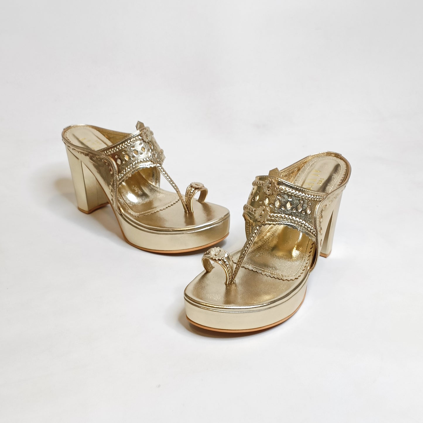 Aisha Gold Kohla Platform Block Heels