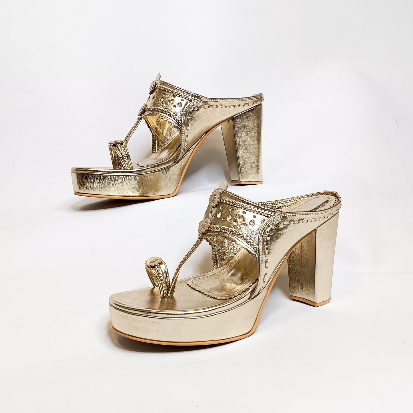 Aisha Gold Kohla Platform Block Heels