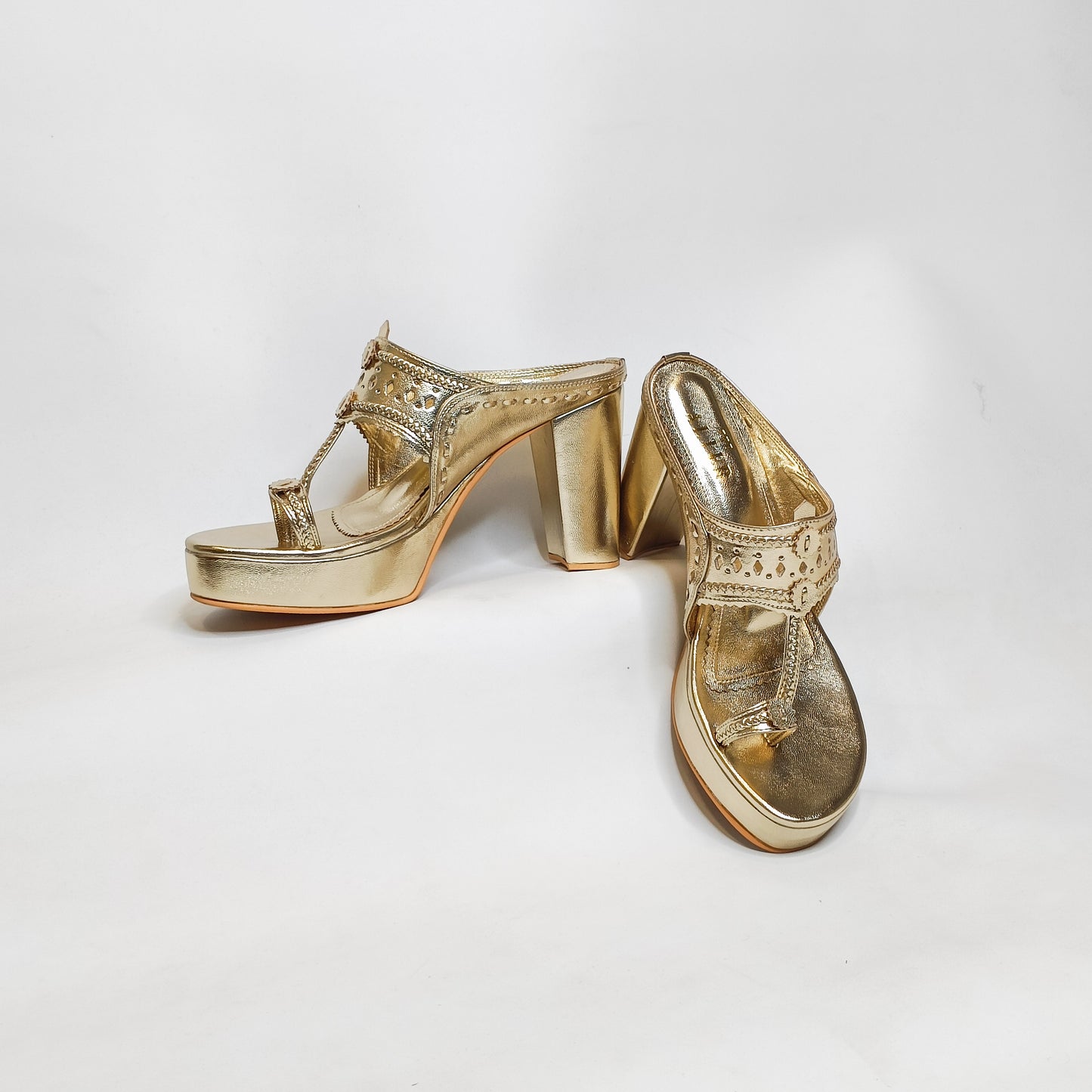 Aisha Gold Kohla Platform Block Heels