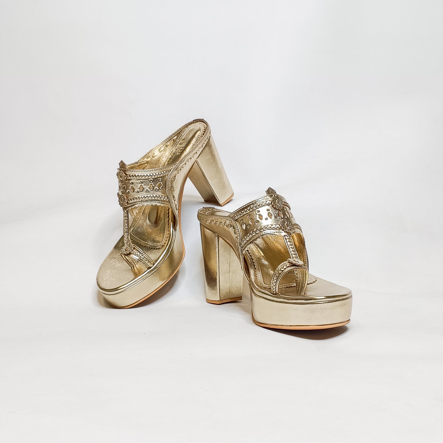 Aisha Gold Kohla Platform Block Heels