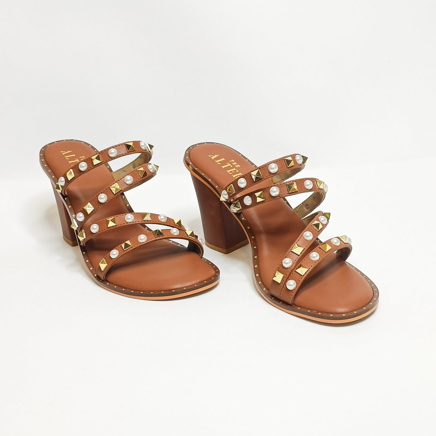 Studs & Pearls Strappy Block Heels