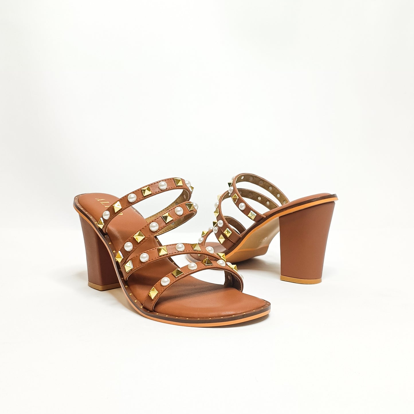 Studs & Pearls Strappy Block Heels