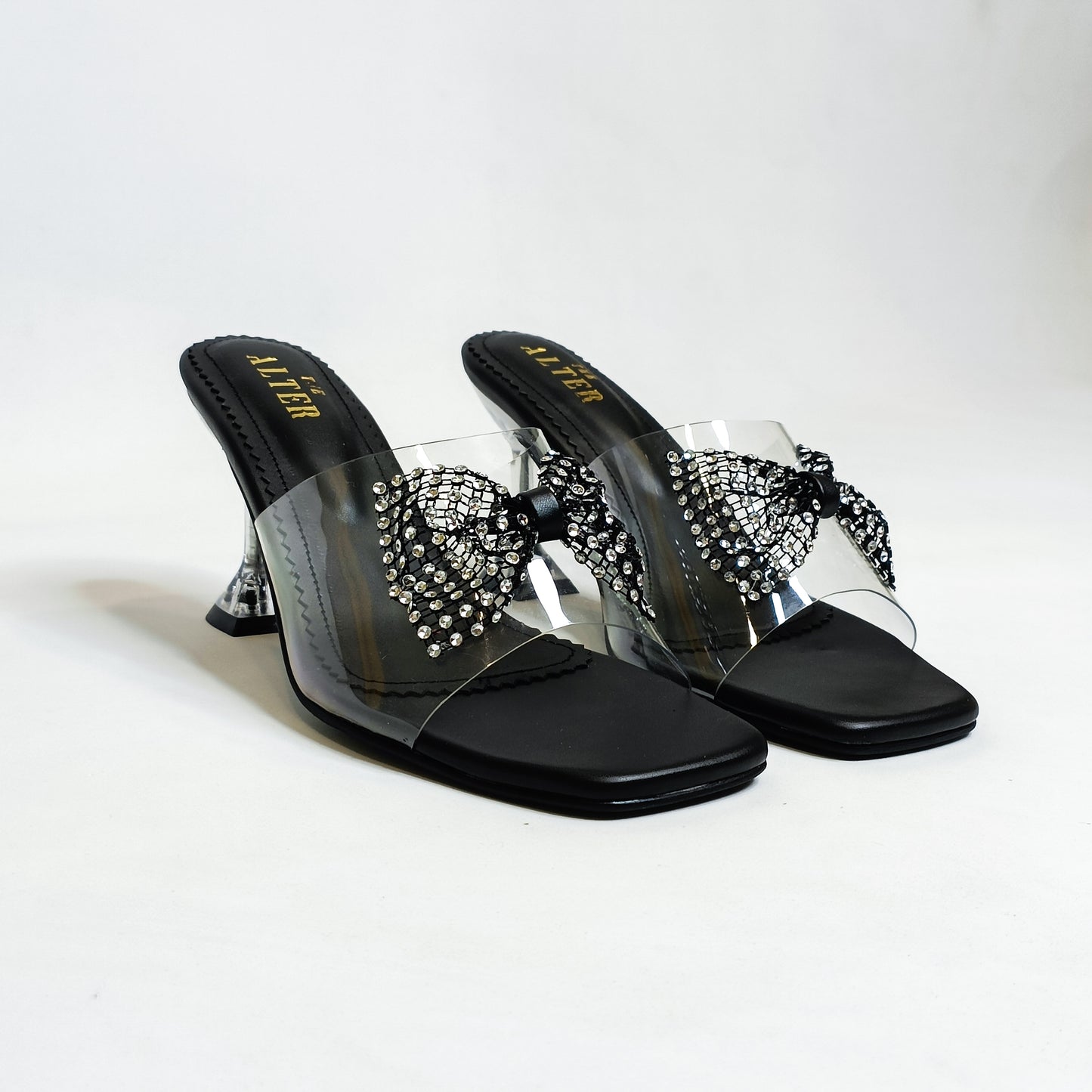 Black Bling Bow Transparent Heels