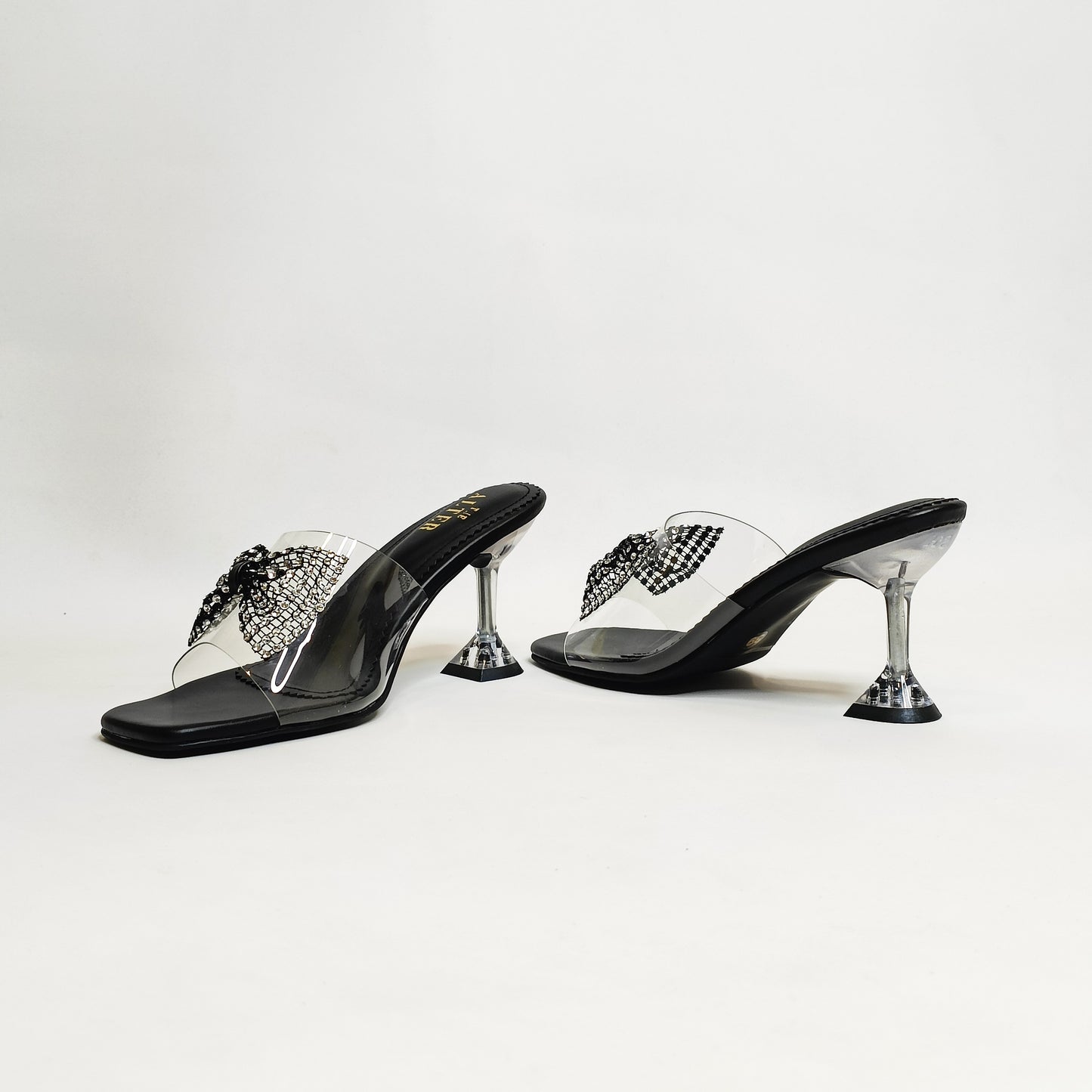 Black Bling Bow Transparent Heels