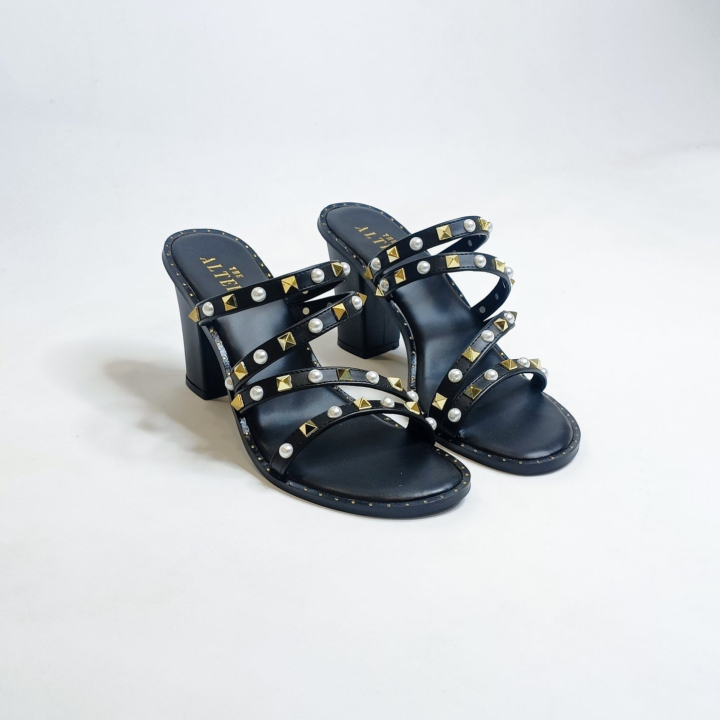 Studs & Pearls Strappy Block Heels