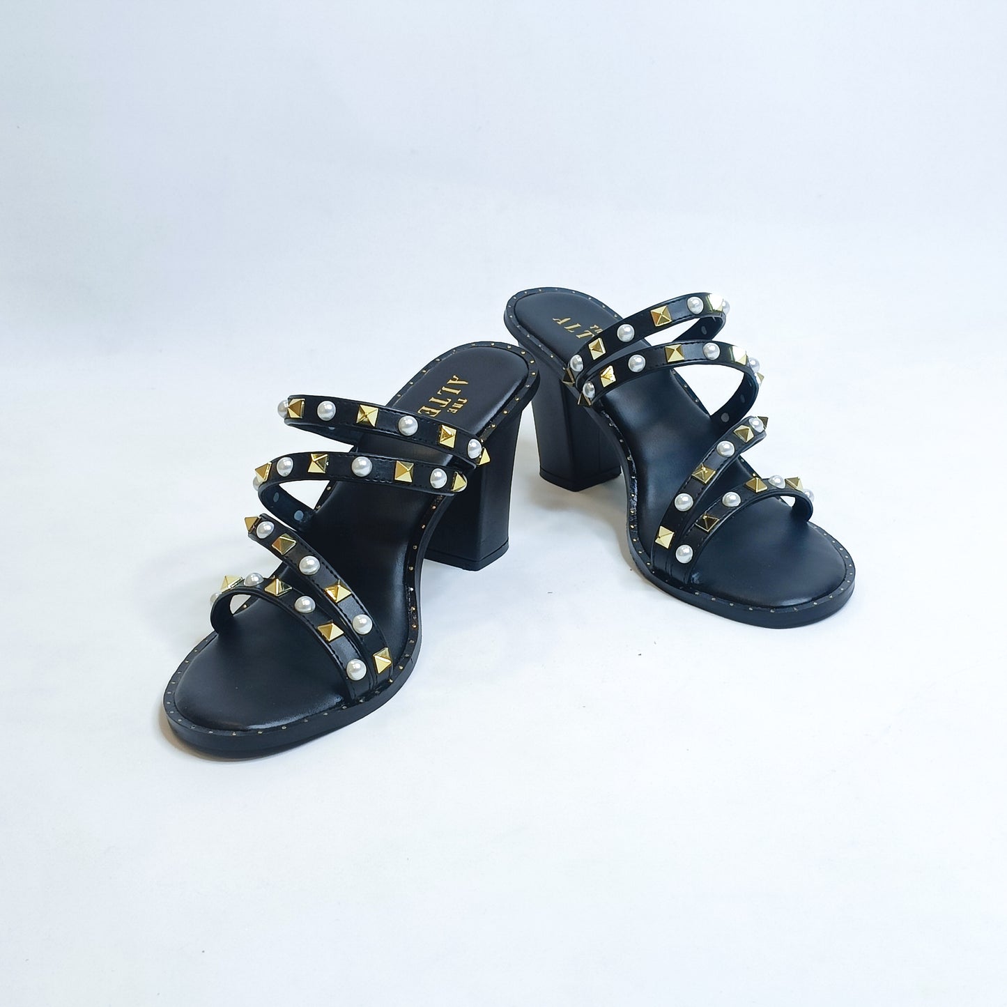 Studs & Pearls Strappy Block Heels