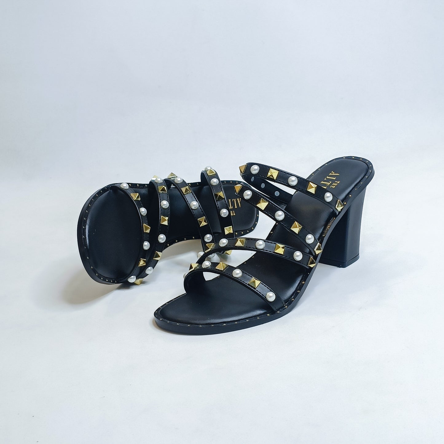 Studs & Pearls Strappy Block Heels