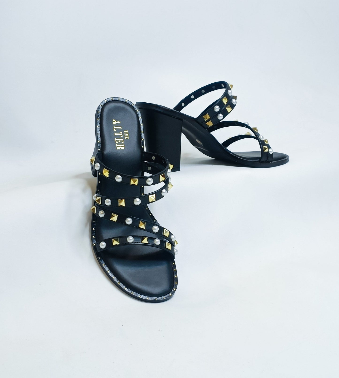 Studs & Pearls Strappy Block Heels