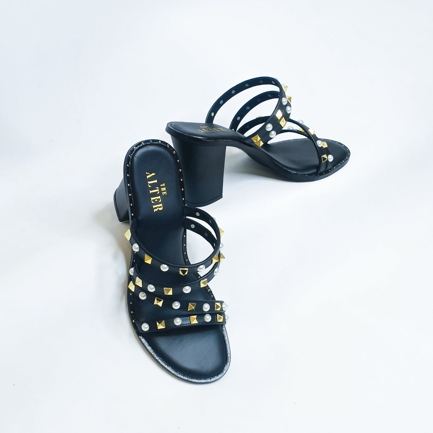 Studs & Pearls Strappy Block Heels