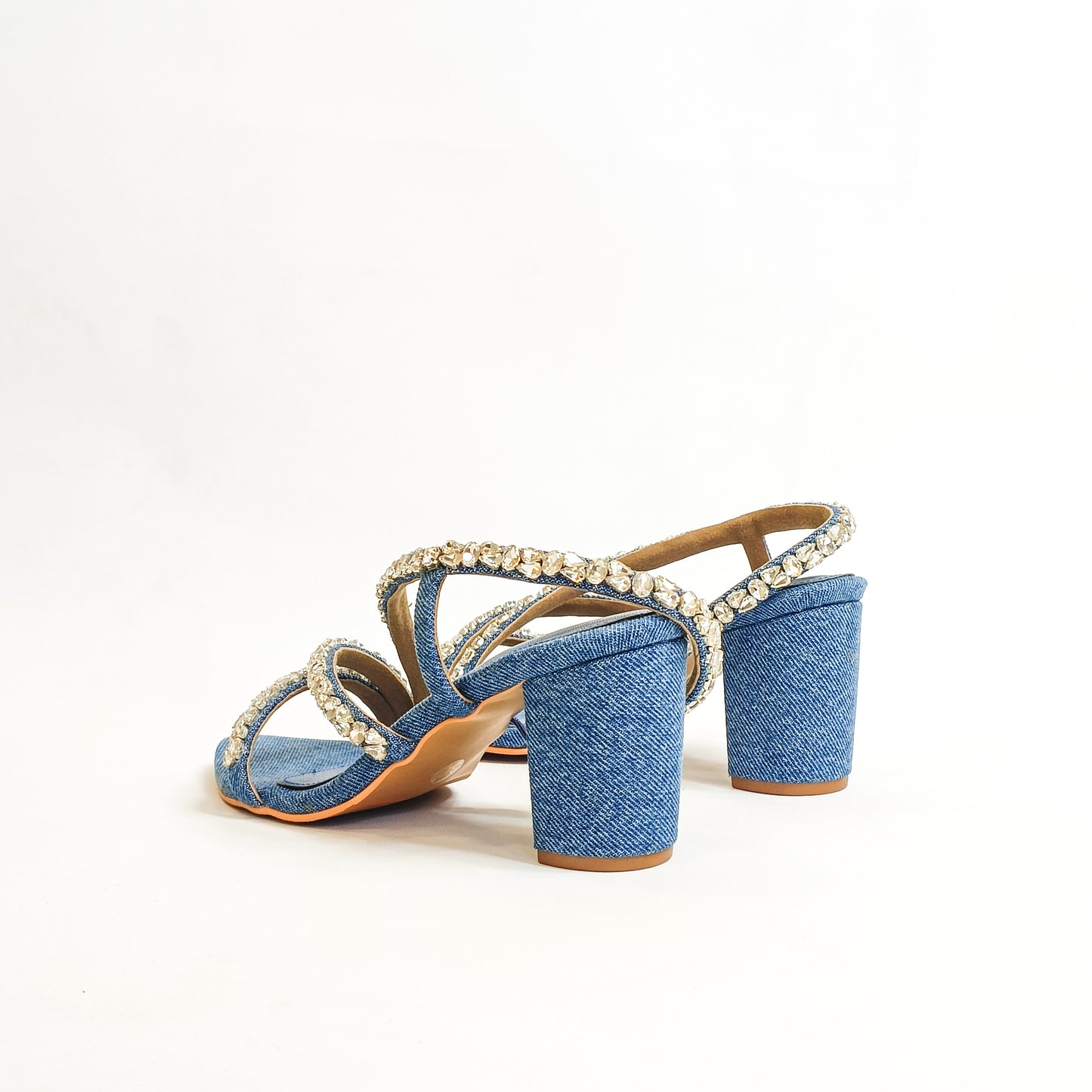 Kiara Denim Embellished Block Heels