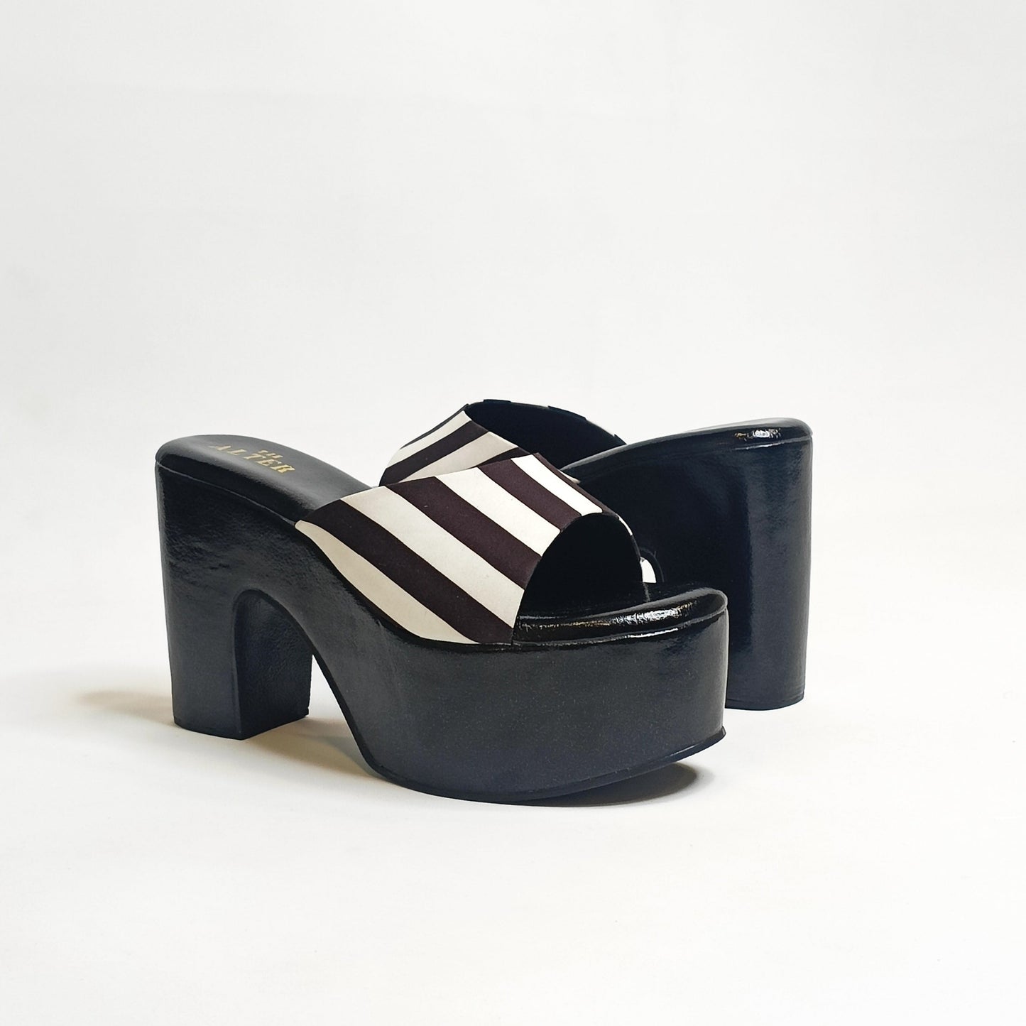 Black & White Stripes Chunky Block Heels