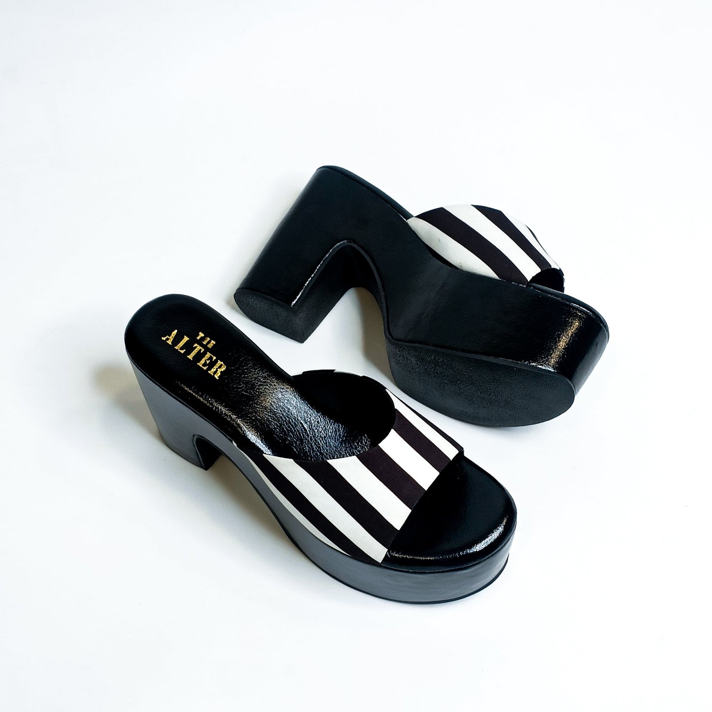 Black & White Stripes Chunky Block Heels