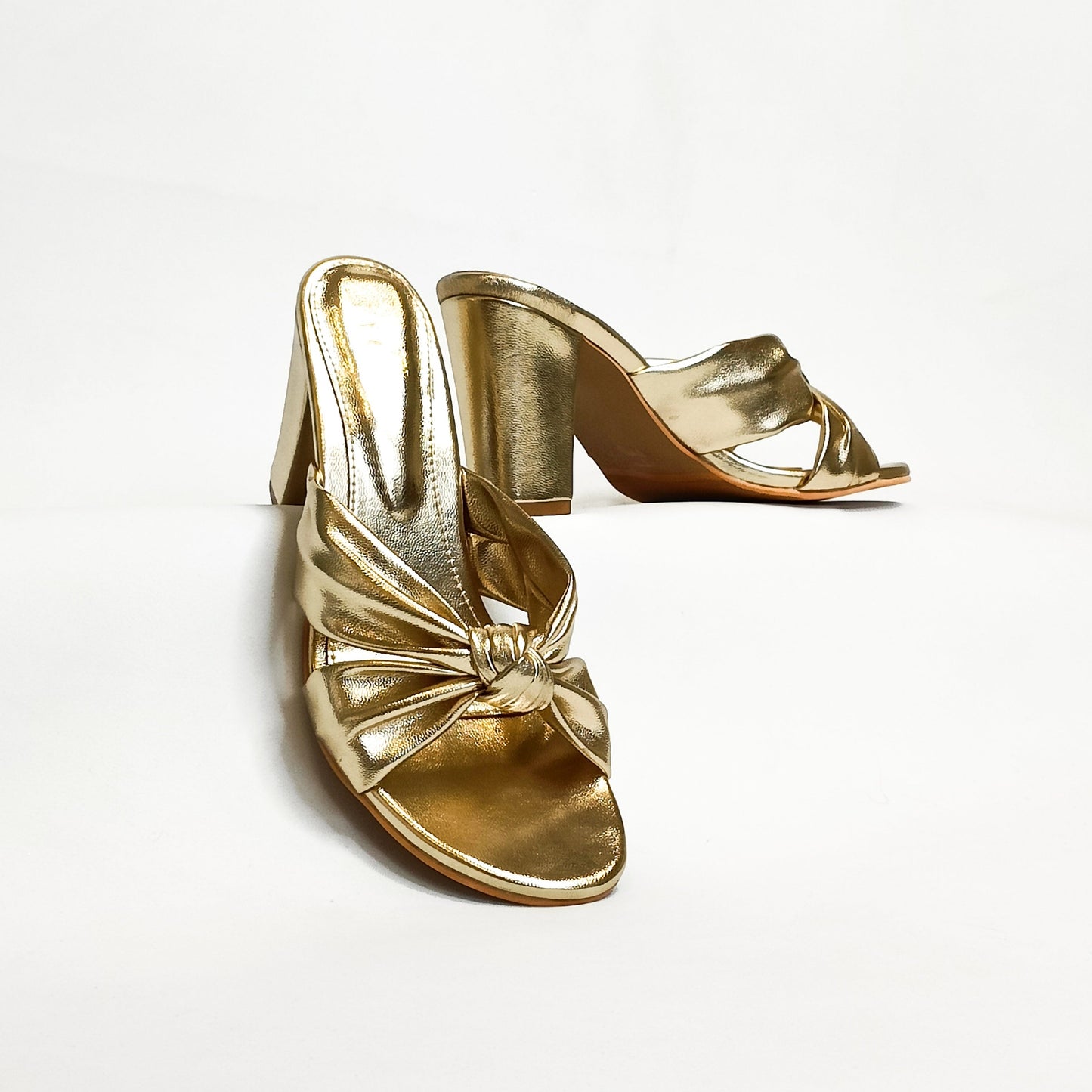 Knotted Gold Block Heels