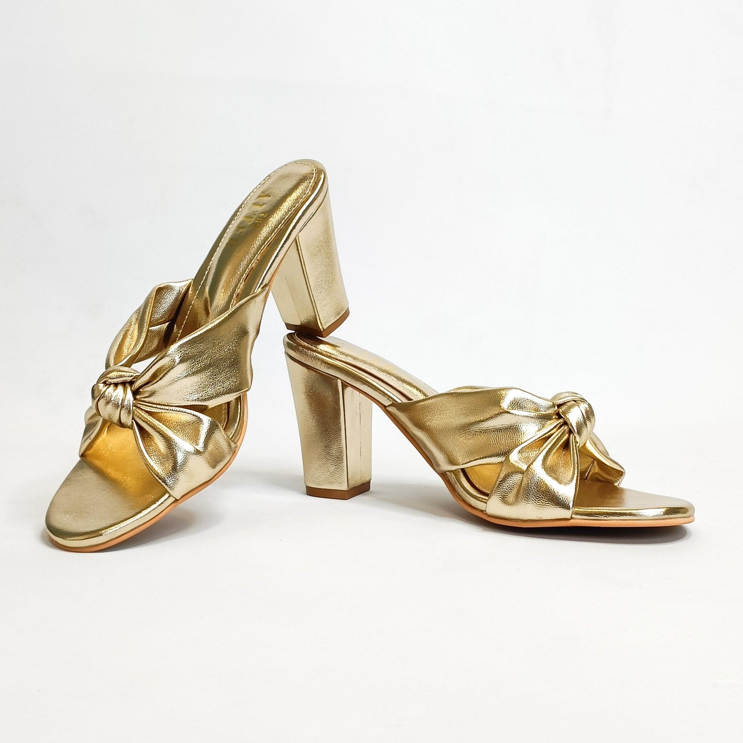 Knotted Gold Block Heels