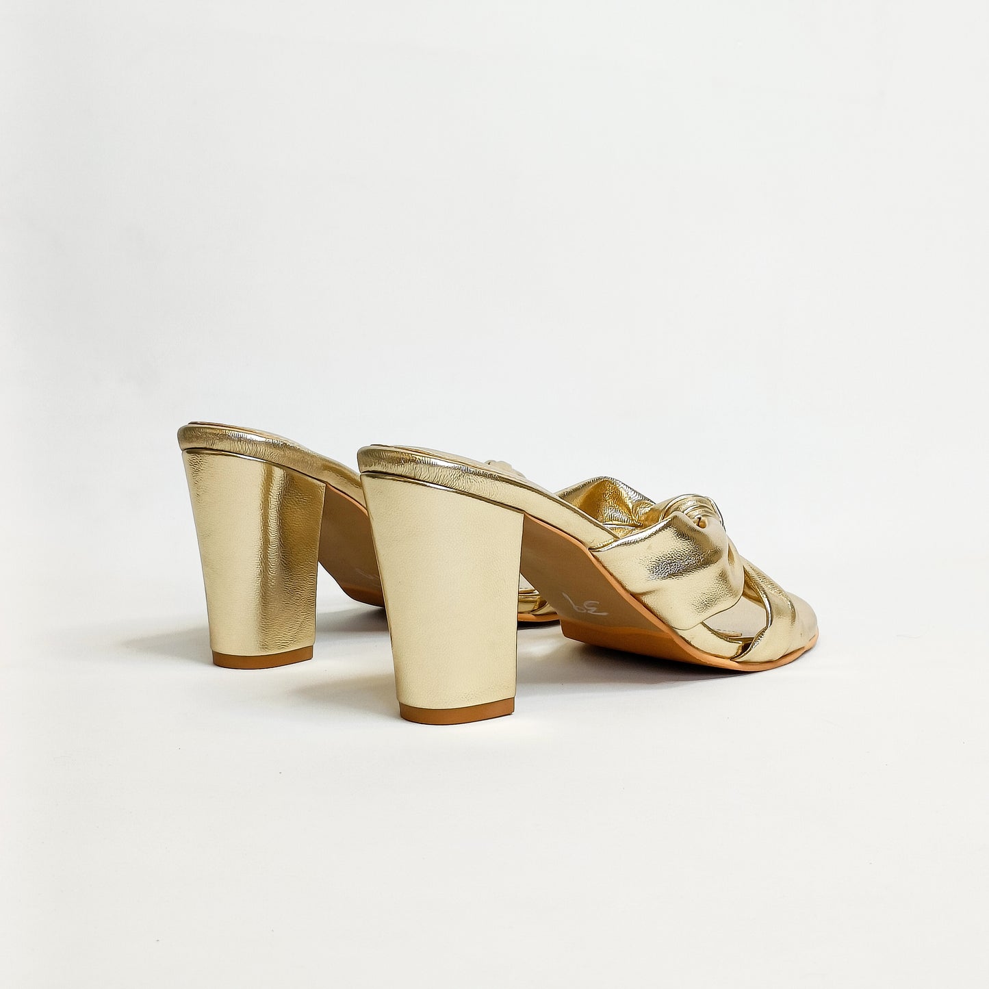 Knotted Gold Block Heels