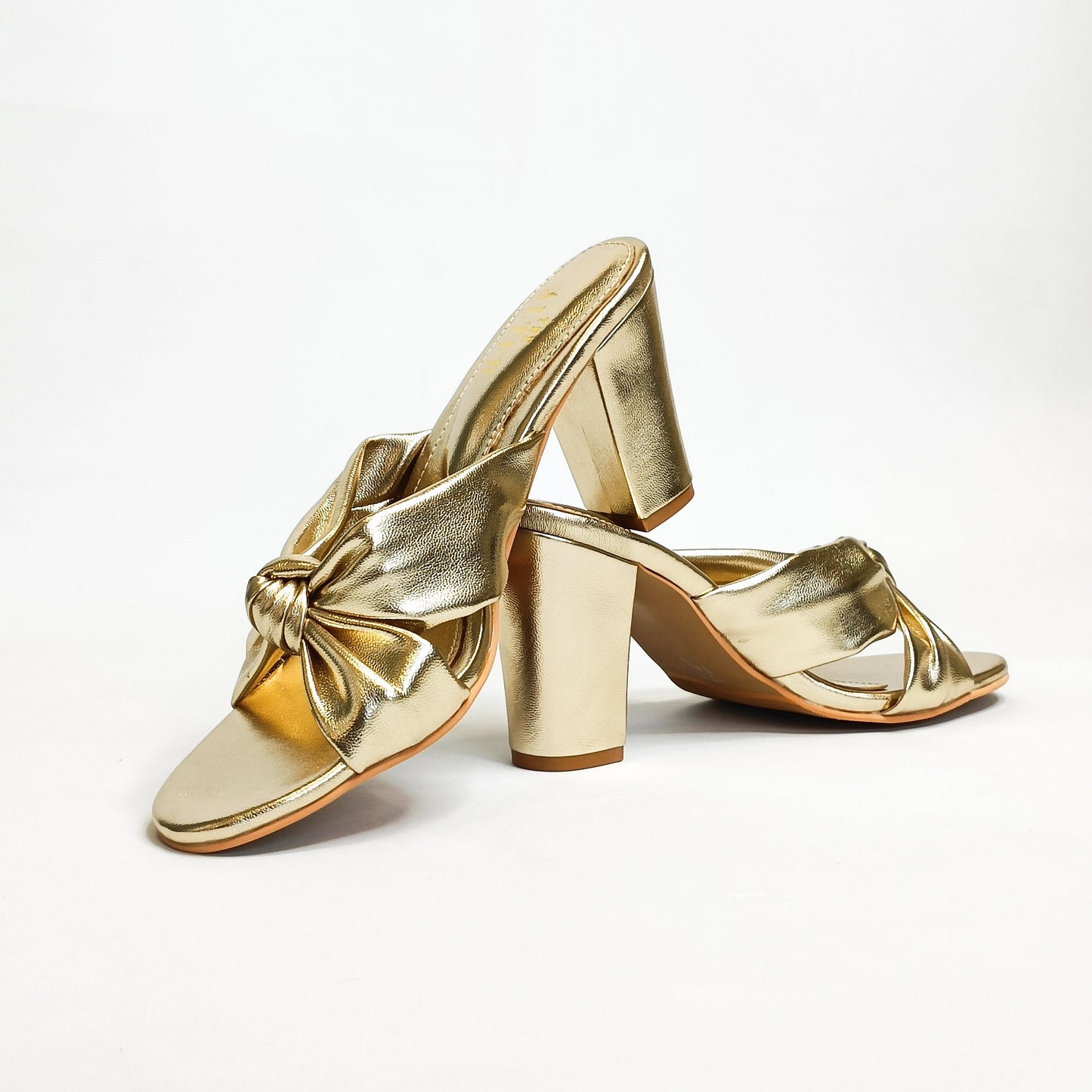 Knotted Gold Block Heels