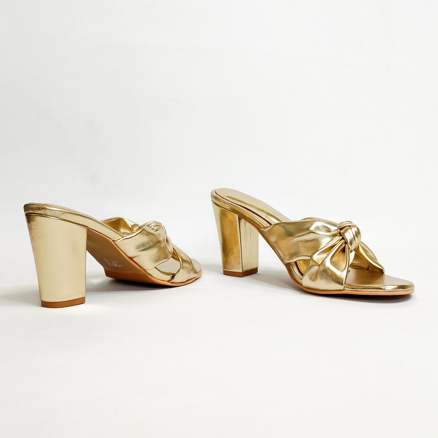 Knotted Gold Block Heels